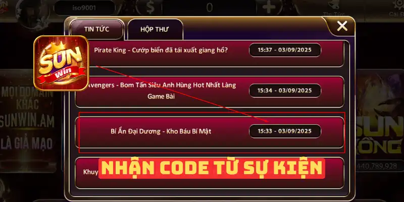 Alt ảnh: Giao diện nhập code phục kích Sunwin